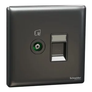 Schneider TV and Data socket, Unica X, 2 gangs, shuttered, Dark Grey ,NUX32TVRJ6_DG