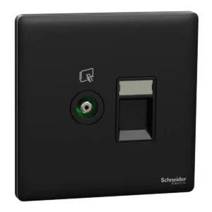 Schneider TV and Data socket, Unica X, 2 gangs, shuttered,Jet Black ,NUX32TVRJ6_JB