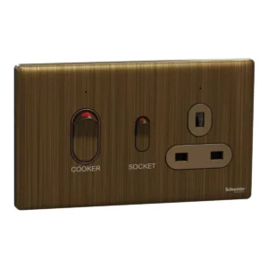 Schneider Cooker control unit, Unica X, 45A, 250V, 1 gang, 2 pole, Antique Bronze, NUXT15D45N_AB