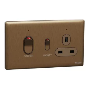 Schneider Cooker control unit, Unica X, 45A, 250V, 1 gang, 2 pole, Dark Bronze, NUXT15D45N_DB