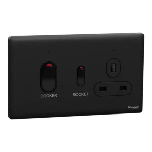 Schneider Cooker control unit, Unica X, 45A, 250V, 1 gang, 2 pole,Jet Black ,NUXT15D45N_JB