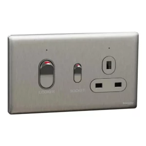 Schneider Cooker control unit, Unica X, 45A, 250V, 1 gang, 2 pole, Stainless Steel ,NUXT15D45N_SS