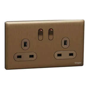 Schneider Switched socket, Unica X, 13A, 250V, 2 gangs, Dark Bronze ,NUXT25_DB