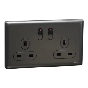Schneider Switched socket, Unica X, 13A, 250V, 2 gangs, Dark Grey ,NUXT25_DG