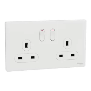 Schneider Switched socket, Unica X, 13A, 250V, 2 gangs, Painted White ,NUXT25_PW