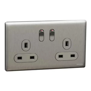 Schneider Switched socket, Unica X, 13A, 250V, 2 gangs, Stainless Steel ,NUXT25_SS