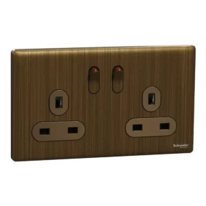 Schneider Switched socket, Unica X, 13A, 250V, 2 gangs 2 pole, Antique Bronze ,NUXT25D_AB
