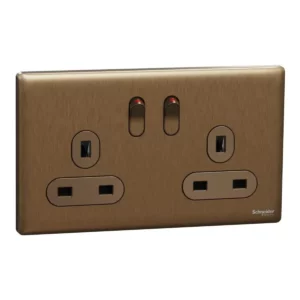 Schneider Switched socket, Unica X, 13A, 250V, 2 gangs, 2 pole, Dark Bronze ,NUXT25D_DB