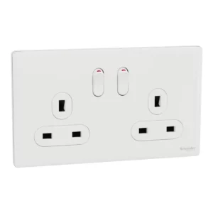 Schneider Switched socket, Unica X, 13A, 250V, 2 gangs, 2 pole, Painted White ,NUXT25D_PW