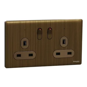 Schneider Switched socket, Unica X, 13A, 250V, 2 gangs, with LED, Antique Bronze ,NUXT25N_AB