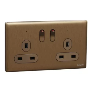Schneider Switched socket, Unica X, 13A, 250V, 2 gangs, with LED, Dark Bronze ,NUXT25N_DB