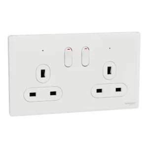 Schneider Switched socket, Unica X, 13A, 250V, 2 gangs, with LED, Painted White ,NUXT25N_PW