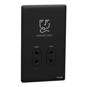 Schneider Shaver socket, Unica X, 115/230V, vertical,Jet Black ,NUXT727V_JB